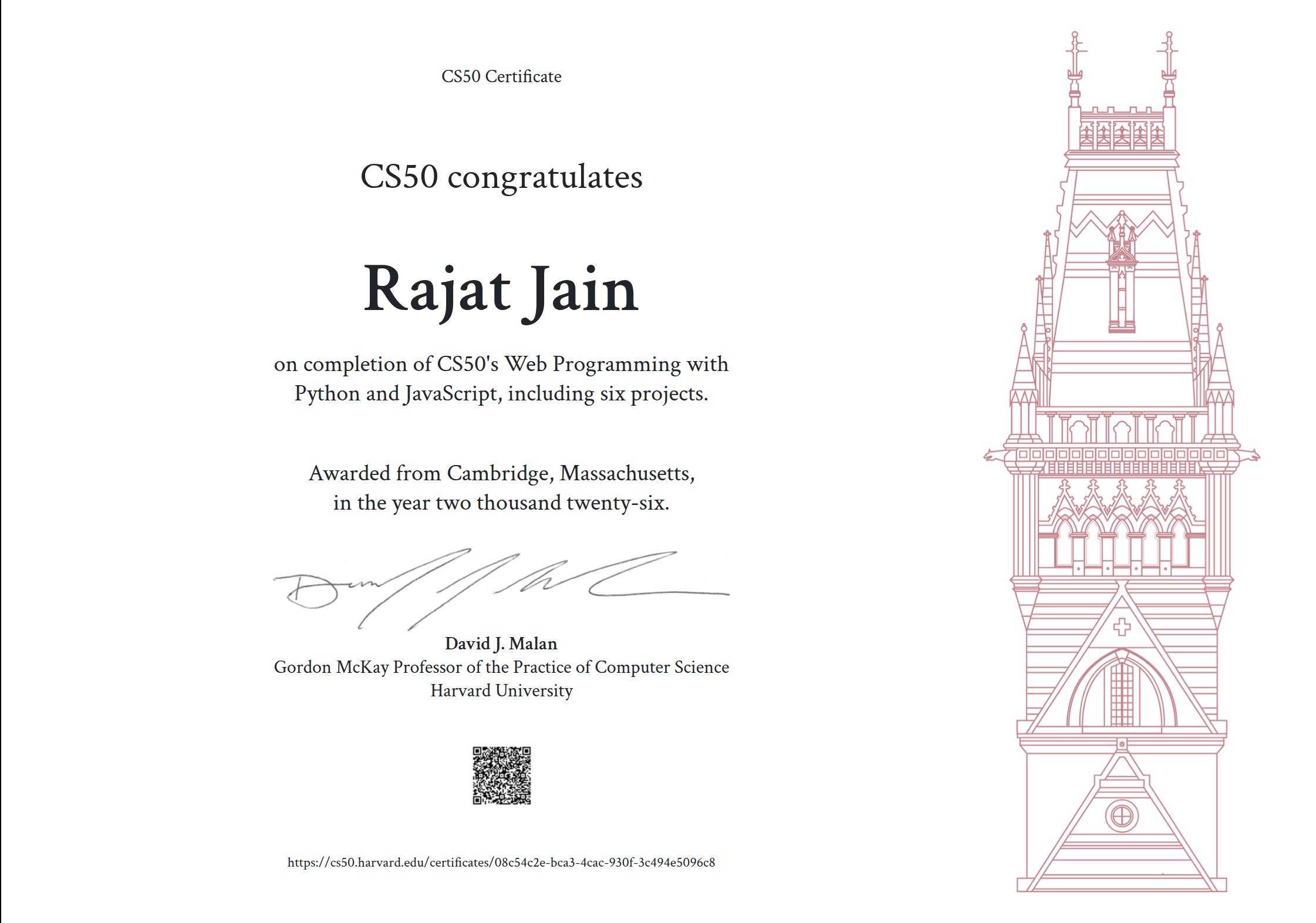 Harvard CS50W Certificate preview